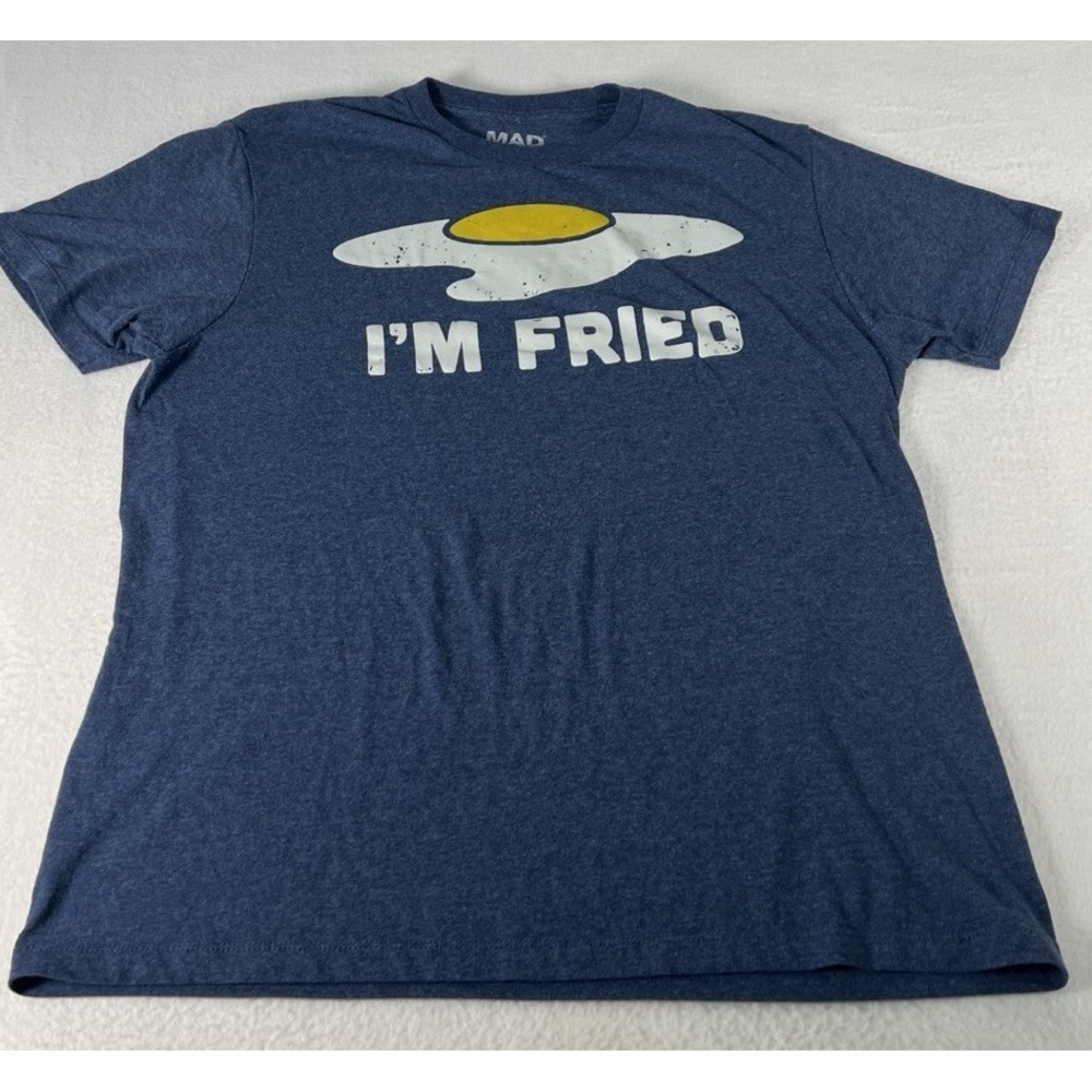 Mad Engine I'm Fried Fried Egg Graphic T Shirt Men's Large Blue Funny Novelty